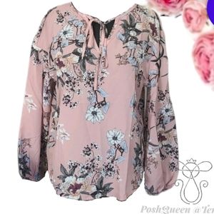 SHEIN Pastel Pink Floral Long Sleeve Blouse